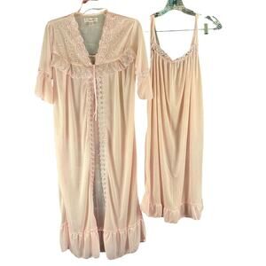 Sindrella Nightgown Matching Robe Light Pink Size XL Loungewear Vintage